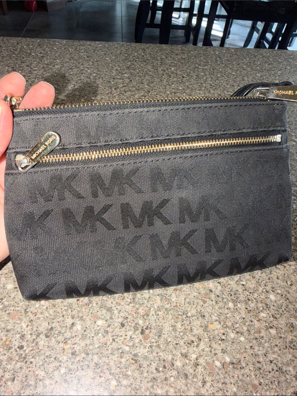 Michael Kors Black MK Logo Wristlet with Gold-Tone Hardware